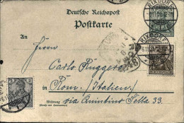 1901-Germania Cartolina Postale 5pf.diretta In Italia Con Affrancatura Aggiunta  - Lettres & Documents