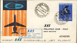 1959-cat.Pellegrini N.1001 Euro 70, I^volo Caravelle Roma Atene Bollo I^volo SAS - Luftpost