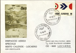 1971-busta Illustrata Per Dispaccio Aereo Con Idrovolante Sesto Calende Locarno, - Luftpost