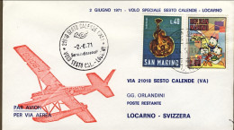 1971-San Marino Busta Illustrata Per Volo Speciale Sesto Calende Locarno Del 2 G - Luftpost