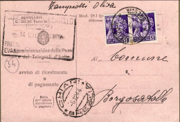 1945-RSI Avviso Di Ricevimento Affr. Coppia 50c. Monumenti Distrutti Annullo Di  - Marcophilie