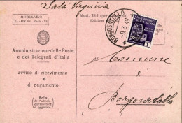 1945-RSI Avviso Di Ricevimento Affr. L.1 Monumenti Distrutti Isolato Annullo Di  - Poststempel