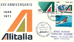 1971-busta Illustrata XXV Anniversario Alitalia Affrancata S.3v.Alitalia Su Fdc  - FDC