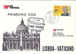 1980-Portogallo TAP I^volo Lisbona Vaticano - Storia Postale