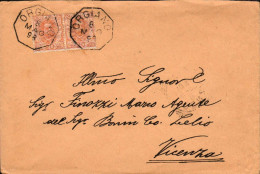1898-busta Affrancata Coppia 20c.arancio Umberto I Annullo Ottagonale Di Orgiano - Storia Postale