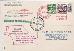 1980-Danimarca Cartolina Illustrata Aalborg Veduta Notturna Con Bollo I^volo Cro - Airmail