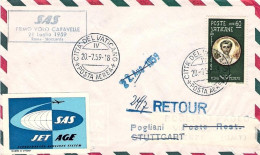 Vaticano-1959 Cat.Pellegrini N.1020 Euro 75, I^volo SAS Caravelle Roma Stoccarda - Airmail