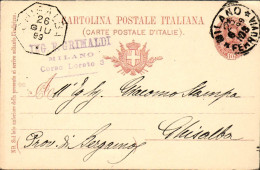 1899-cartolina Postale 10c.Umberto I Con Annullo Ottagonale In Arrivo Di Ghisalb - Entiers Postaux