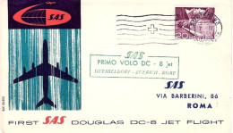 1961-Svizzera SAS I^volo Zurigo Roma Del 7 Settembre - Erst- U. Sonderflugbriefe