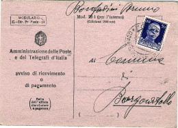 1944-RSI Avviso Di Ricevimento Affrancato 50c.Imperiale Isolato - Poststempel