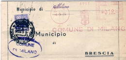 1950-piego Municipale Con Affrancatura Meccanica Rossa Da L.12 Del Comune Di Mil - Machines à Affranchir (EMA)