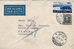 1937-Eritrea Busta Per Via Aerea Affrancata 50c. Vittorio Emanuele III+posta Aer - Eritrea