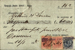 1928-ricevuta A Stampa Con Marca Da Bollo 10c.+due 20c. Su Cartolina Affrancata  - Marcophilie