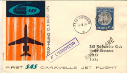 1959-Norvegia SAS I^volo Caravelle Oslo Milano Del 12 Agosto - Storia Postale