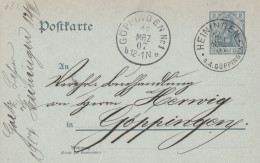 Deutsches Reich  Karte Mit Tagesstempel Heiningen 1907 Lk Göppingen Mit Ak Stempel 	Göppingen - Brieven En Documenten