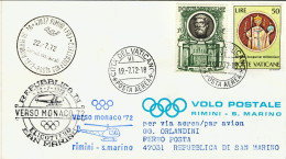 Vaticano-1972 Posta Con Elicottero Verso Monaco '72 Rimini-San Marino Del 22 Lug - Aéreo