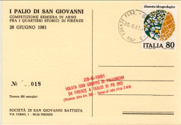 1981-cartolina Illustrata 1^ Palio In Arno Firenze Con Bollo "28 Giugno-volata C - 1981-90: Storia Postale