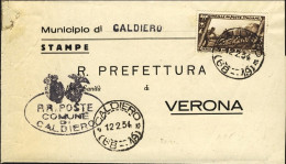 1934-cat.Sassone Euro 220,su Piego Municipale Affr. 5c.Decennale Isolato Annullo - Marcophilie