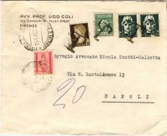 1943-busta Da Firenze A Napoli Affr. 10c.+coppia 15c.Imperiale+marca Da Bollo 10 - Marcophilie
