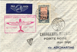 1937-Ciad Bollo Rosso "Service Aerien Congo-Senegal Aeromaritime 1 Voyage May193 - Ciad (1960-...)