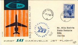 1959-Norvegia I^volo SAS Caravelle Oslo-Roma Del 17 Luglio Bollo In Azzurro - Brieven En Documenten