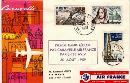 1959-France Francia I^volo Caravelle Della Air France Paris-Tel Aviv Del 30 Agos - 1921-1960: Modern Period