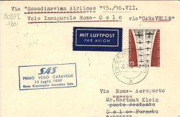 1959-Germania Cartolina I^volo Roma-Oslo Via Caravelle Bollo Blu SAS Roma Copenh - Brieven En Documenten