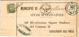 1883-piego Municipale Affrancato 1c. Cifra Annullo Corsivo Crespellano - Marcophilie