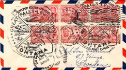 1937-U.S.A. Cachet First Flight Great Falls Lewistown Montana, Al Verso Vignetta - 1c. 1918-1940 Lettres