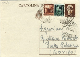 1946-cartolina Postale L.1,20 Turrita Con Stemma Con Affrancatura Aggiunta 60c.+ - 1946-60: Marcophilia