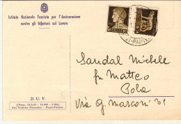 1944-cartolina Amministrativa Affrancata 5c.+10c.Imperiale (tariffa In Distretto - Marcophilie
