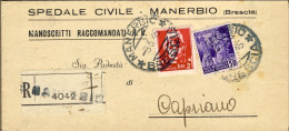 1945-piego Ospedaliero Raccomandato Affrancato 50c. Monumenti Distrutti+L.2 Impe - Poststempel