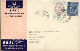 1957-catalogo Pellegrini N.743 Euro 120, BOAC I^volo Roma-Hong Kong Del 16 Lugli - Lettres & Documents