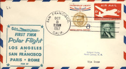 1957-U.S.A. Con Bollo Figurato Verde I^volo Polar Flight TWA San Francisco-Roma  - 2c. 1941-1960 Brieven