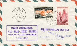 1959-France Francia Bollo Viola I^volo Air France Caravelle Parigi-Istanbul Del  - 1921-1960: Modern Period