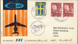 1959-Svezia Bollo Violetto SAS I^volo Caravelle Stoccolma-Roma Del 17 Luglio - Lettres & Documents