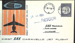 1959-Norvegia I^volo SAS Caravelle Oslo-Stoccarda Del 20 Luglio - Covers & Documents