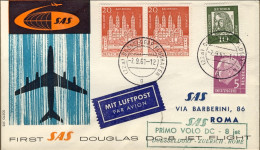 1961-Germania Bollo Verde SAS I^volo DC 8 Dusseldorf-Roma Del 7 Settembre Cat.Pe - Briefe U. Dokumente