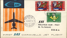 1959-Svizzera SAS I^volo Caravelle Ginevra-Roma Del 17 Luglio - Erst- U. Sonderflugbriefe