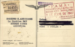 1947-Argentina I^volo FAMA (Flota Aerea Mercante Argentina) Buenos Aires Roma Di - Airmail
