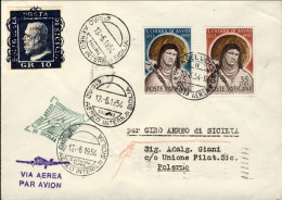 Vaticano-1954 Per Il 6^ Giro Aereo Internazionale Di Sicilia+vignetta Volato Con - Airmail