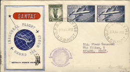 1958-Australia Ufficiale Quantas Inaugural Flight Round The World Diretto A Mila - Aerogramme