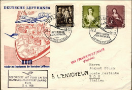 1958-Germania DDR Lufthansa I^volo Amburgo Francoforte Roma Del 2 Aprile Annullo - Storia Postale