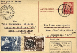 Vaticano-1958 Cat.Pellegrini N.866 Euro 85, I^volo AUA Roma-Vienna Due Valori Su - Airmail