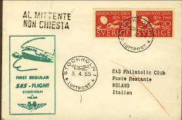 1955-Svezia Cat.Pellegrini N.629 Euro 110, I^volo SAS Stoccolma Milano Del 3 Apr - Otros & Sin Clasificación