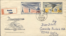 1957-Cecoslovacchia Catalogo Pellegrini N.769 Euro 90, I^volo C.S.A.Praga Roma D - Aerogrammi