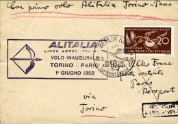 1958-Germania DDR I^volo Alitalia Torino Parigi Del 1 Giugno - Lettres & Documents