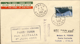 1958-France Francia Cat.Pellegrini Euro 85, I^volo Alitalia Parigi Torino Del 1  - 1921-1960: Période Moderne