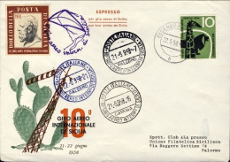 1958-Germania Cat.Pellegrini Euro 75, 10^ Giro Aereo Intern. Di Sicilia+vignetta - Covers & Documents