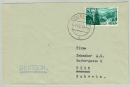 Deutschland Besatzungszone Baden 1947, Brief Rastatt - Bern, Höllental Schwarzwald, Wald / Forêt / Forest - Bade